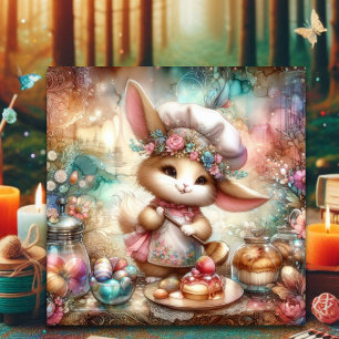 Cartão De Festividades Pastel Watercolor Páscoa Rabbit Baking Treatores