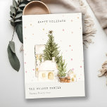 Cartão De Festividades Pastel White Snow Tree Casas de Terras de Neve Sau<br><div class="desc">Se precisar de mais alguma personalização,  por favor,  sinta-se à vontade para me enviar uma mensagem em yellowfebstudio@gmail.com.</div>