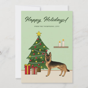 Cartão De Festividades Pastor Alemão Black And Tan E Uma Árvore De Natal