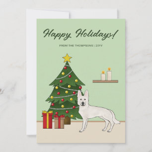 Cartão De Festividades Pastor branco suíço Cachorro verde Festivo Natal