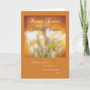 Cartão De Festividades Pastor Happy Easter Lilies with Cross