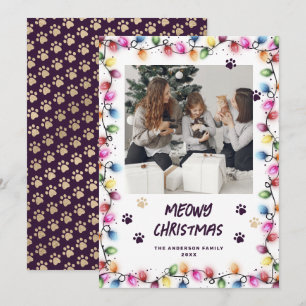 Cartão De Festividades Patas de Gato Dourado Roxo Colorido Foto Meowy