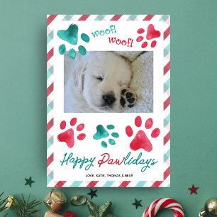 Cartão De Festividades Patas e Xadrez Feliz Natalzinho Foto do Cachorro