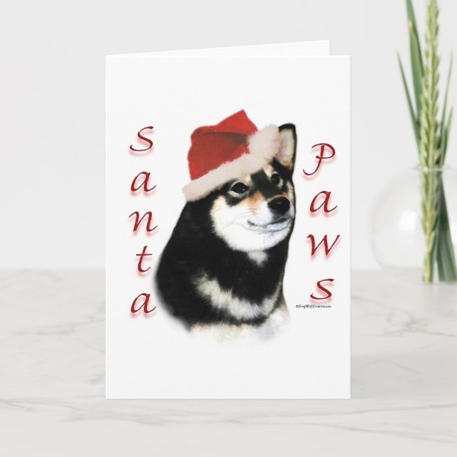 Cartão De Festividades Patas pretas do papai noel de Shiba Inu (Frente)