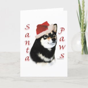 Cartão De Festividades Patas pretas do papai noel de Shiba Inu
