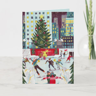 Cartão De Festividades Patinação de Natal no centro de Rockefeller em N