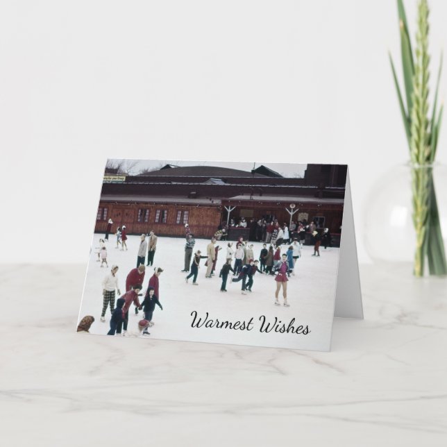 Cartão De Festividades Patinação no Gelo, Pessoas na Pista de Patinação n (Frente)