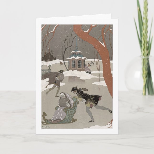 Cartão De Festividades Patinagem no gelo no lago congelado, ilustração (Frente)