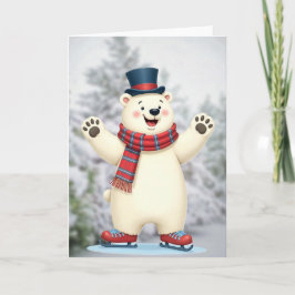 Cartão De Festividades Patins de Férias de Urso Polar de Neve 