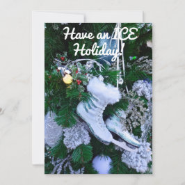 Cartão De Festividades Patins de Gelo com Lantejoulas Azuis e Pelo na Árv