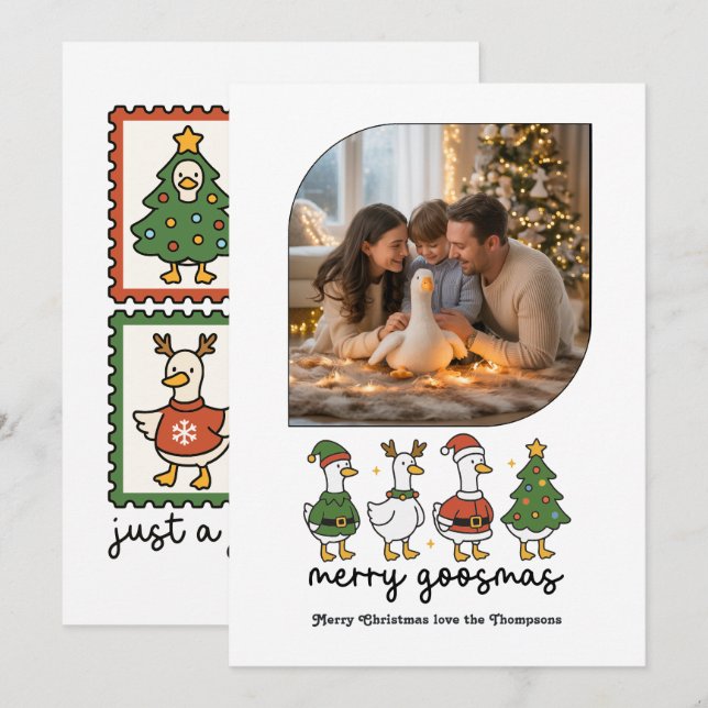 Cartão De Festividades Pato Alegre Pato Divertido Foto de Natal (Frente/Verso)