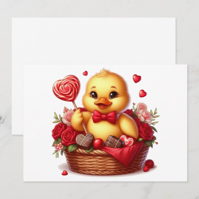 Cartão De Festividades Pato fofo/ caprichoso do dia dos namorados (Frente/Verso)