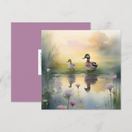 Cartão De Festividades Pato Reflexo Aquarela Fofa Em Branco 