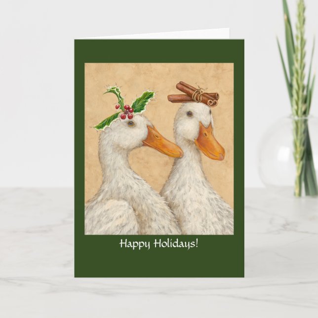 Cartão De Festividades Patos de NatalCartão de Férias Dobrável (Frente)