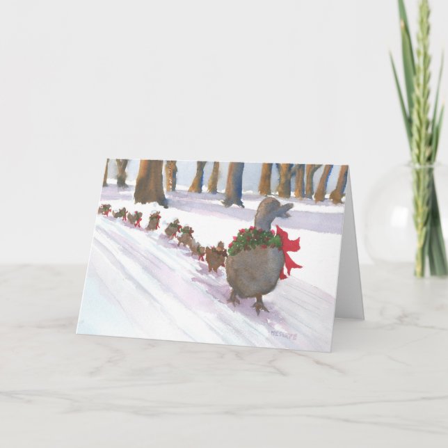 Cartão De Festividades Patos em Boston Common durante as férias de invern (Frente)