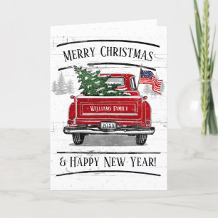 Cartão De Festividades Patriotic Christmas Vintage Red Truck Flag Rustic