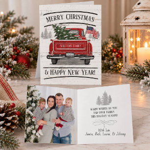 Cartão De Festividades Patriotic Christmas Vintage Red Truck Flag Rustic