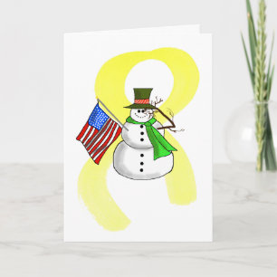 Cartão De Festividades Patriotic Snowman & Yellow Ribbon Christmas Card