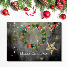 Cartão De Festividades Patriótica Feliz Natal Estrelas em Luzes, Terra