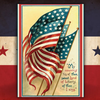 Cartão De Festividades Patriótica Vintage American Flag Land of Liberty