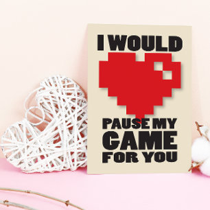 Cartão De Festividades Pause My Game Gamer Nerdy Valentines Card