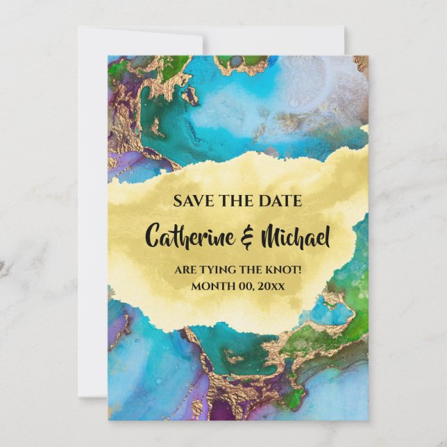 Cartão De Festividades Pavão-abstrato de-gemstone de dourado moderno Geod (Frente)