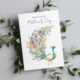Cartão De Festividades Pavão Aquarela Com Amor No Dia Das Mães