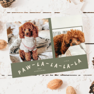 Cartão De Festividades Paw-La-La-La-La-Sage Green Pet Photo Holiday Card
