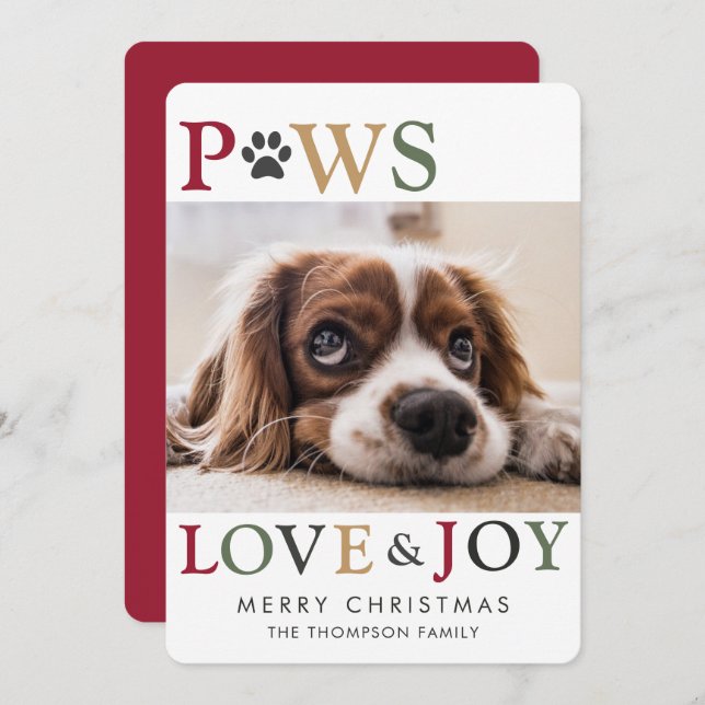 Cartão De Festividades Paws Love Joy Pet Photo Holiday Card (Frente/Verso)
