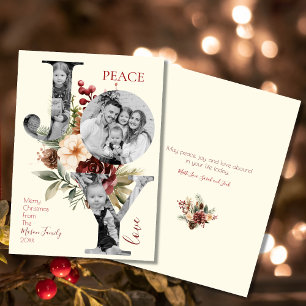 Cartão De Festividades Paz Alegria Amor Bege Floral Natal Foto