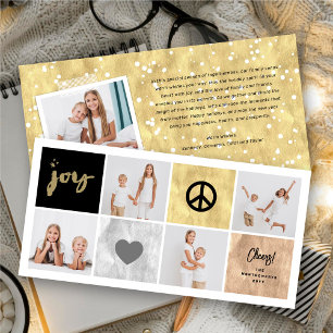 Cartão De Festividades Paz Alegria Amor Quadrado Dourado Brilhante Estilo
