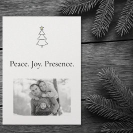 Cartão De Festividades Paz. Alegria. Presença. Foto Minimalista de Natal 
