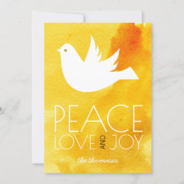Cartão De Festividades Paz amor alegria amarelo aquarela & pombo Natal
