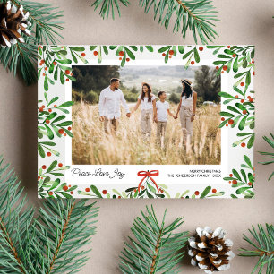 Cartão De Festividades Paz Amor Alegria, Bagas de Natal, Foto Personaliza