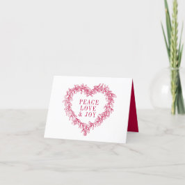 Cartão De Festividades Paz, amor, alegria, coração vermelho, Natal