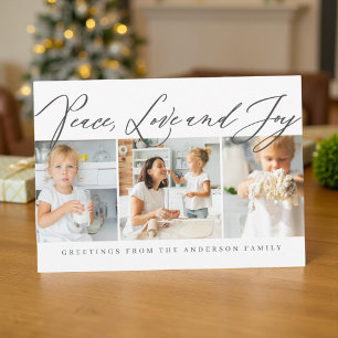 Cartão De Festividades Paz Amor & Alegria Feliz Natal Foto Chic Moderno