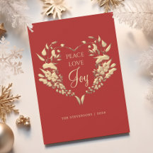 Paz Amor Alegria Floral Natal Vermelho Dourado