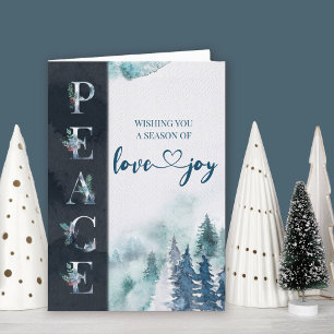 Cartão De Festividades Paz Amor e Alegria Floresta de Inverno Natal