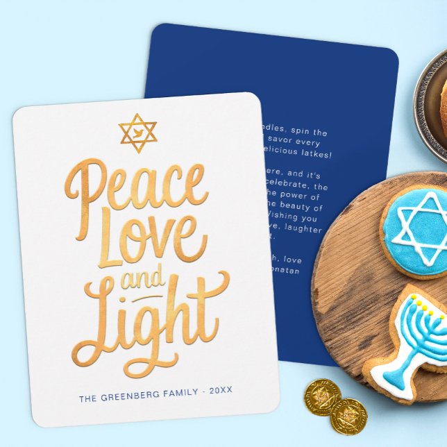 Cartão De Festividades Paz, Amor e Chanucá Leve (Peace Love & Light Hanukkah Card)