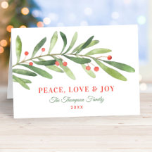 Paz Amor e Joy Green Red Winter Greenery