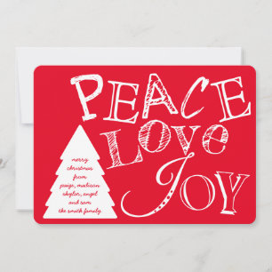 Cartão De Festividades Paz, Amor E Joy White Na Tipografia Vermelha