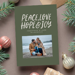 Cartão De Festividades Paz amor esperança alegria verde Natal foto
