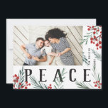 Cartão De Festividades Paz de Fotos de Botânicos Tipográficos<br><div class="desc">Completamente personalizável de todas as formas possíveis, esta nova coleção de cartões de férias apresenta os nossos frutos de inverno pintados manualmente e trabalho de arte de folhagem. Boas saudações modernas entrelaçadas entre a trabalho de arte faz uma declaração tipográfica caprichosa que se destaca. Esta coleção inclui várias opções de...</div>