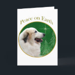 Cartão De Festividades Paz de grandes Pyrenees<br><div class="desc">Paz na terra. Mostre sua razão para a estação com seus grandes Pyrenees neste design original do cão acentuado com verde e ouro. Vai o excelente em um ornamento,  em um cartão ou em uma etiqueta.</div>
