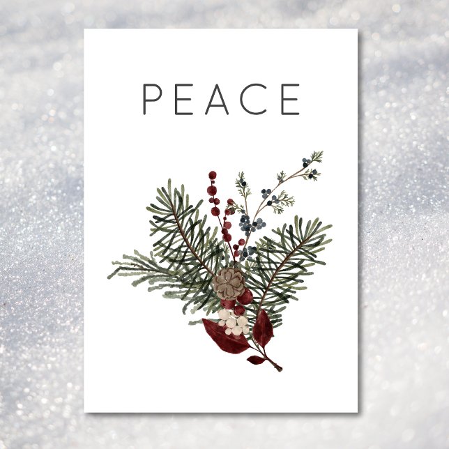 Cartão De Festividades Paz de Natal Rústica Minimal Holly Greenery (Christmas Peace Rustic Minimal Holly Greenery Holiday Card)