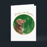 Cartão De Festividades Paz do golden retriever<br><div class="desc">Paz na terra. Mostre sua razão para a estação com seu golden retriever neste design original do cão acentuado com verde e ouro. Vai o excelente em um ornamento,  em um cartão ou em uma etiqueta.</div>