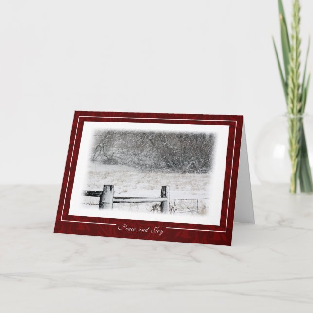 Cartão De Festividades Paz do Natal e cena nevado do inverno da alegria (Frente)