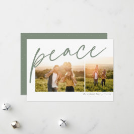 Cartão De Festividades Paz duas fotos simples família verde Natal