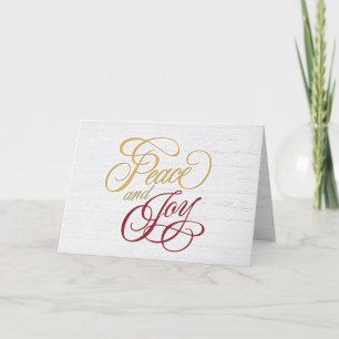 Cartão De Festividades Paz e alegria na madeira branca