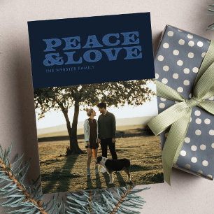 Cartão De Festividades Paz e amor retrô azul marinho um Natal de uma foto